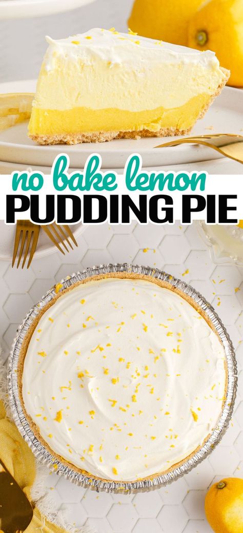 Lemon Favors, Lemon Pudding Pie, Lemon Pudding Dessert, Lemon Pudding Recipes, Easy Lemon Pie, No Bake Lemon Pie, Cool Whip Pies, Pudding Pie Recipes, Nobake Dessert