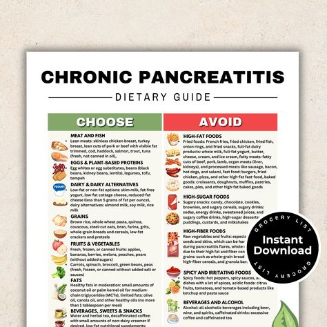 Pancreatitis Diet, Chronic Pancreatitis Food List, Anti Inflammatory Low Fat Foods for Pancreatitis Diet, Gut Health, Meal Planning and Recipesx Transform your pancreatitis diet with our comprehensive chronic pancreatitis food list designed to support gut health and manage chronic illness through anti-inflammatory and low fat foods. This grocery list and meal planning guide is crafted for those needing to follow a low fat diet for optimal endocrinology and pancreas health. Discover how to eat we Meals For Pancreas Health, Chronic Pancreatic Diet Recipes, Pancreatic Diet Recipes Meals, Pancreas Diet, Pancreatic Diet, Low Fat Foods, Pancreatic Diet Recipes, Pancreas Health, Full Fat Yogurt