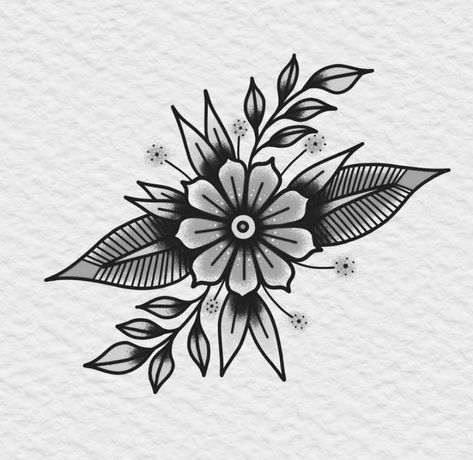 American Traditional tattoo White Flower Tattoo, School Black And White, Traditional Tattoo Filler, American Style Tattoo, Small Traditional Tattoo, Traditional Tattoo Black And White, Black And White Flower Tattoo, Tattoo Art Design, Traditional Tattoo Drawings