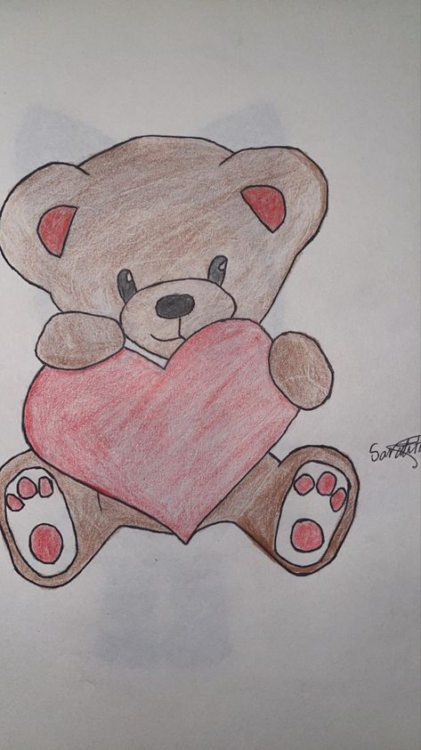 Holding Heart Drawing, Teddy Bear Holding Heart, Bear Holding Heart, Teddy Bear Drawing, Holding Heart, Bear Drawing, Kitty Drawing, Hello Kitty Drawing, Heart Drawing