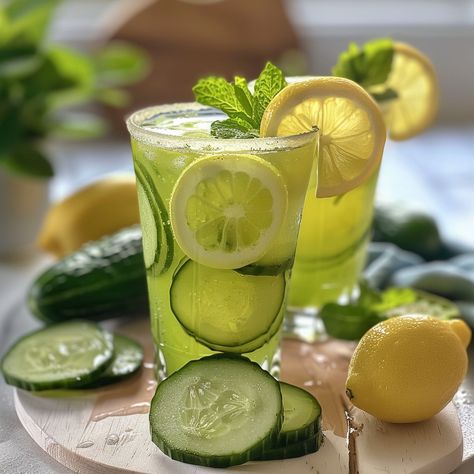 Cucumber With Lemon Juice, Cucumber Lemon Mint Water Recipe, Lemon Lime Cucumber Water, Water Lemon Cucumber, Water Cucumber Lemon Mint, Cucumber Lemonade, Fresh Cucumber, Twisted Recipes, Instagram Recipes