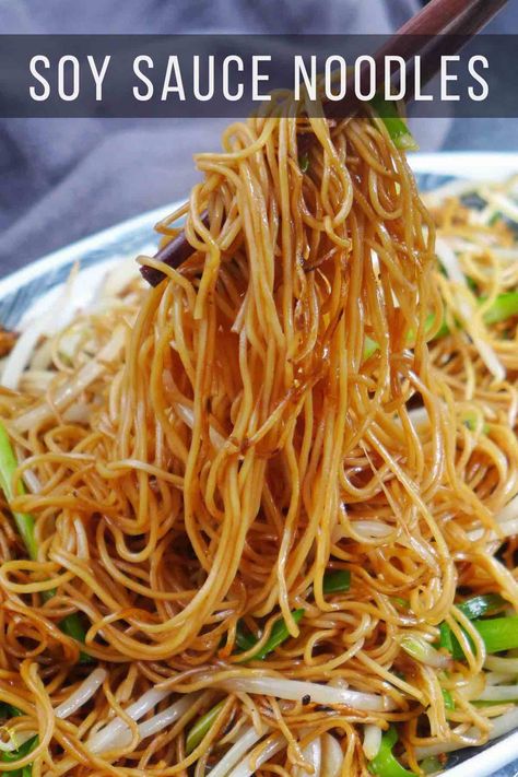 Springy noodles seasoned with a flavorful sauce and complemented by crunchy sprouts, these soy sauce pan fried noodles are a simple delight! Char Siu Noodles, How To Make Healthy Noodles, Chinese Noodles Easy, Easy Korean Noodle Recipes, Best Asian Noodle Recipes, Quick And Easy Asian Noodle Recipes, Fried Noodles Recipe Chinese, Asian Fried Noodles, Rice Noodle Recipes Easy