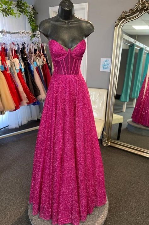 Extra Prom Dresses, Fuchsia Prom Dress, Sheer Corset, Rose Fushia, Pink Long Dress, Fuchsia Dress, Strapless Neckline, Corset Bodice, Evening Gowns Elegant