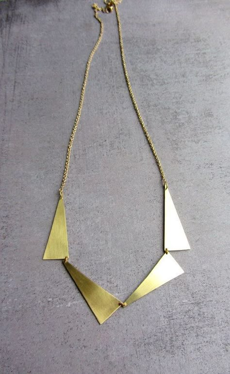 Handmade - Statement in Necklaces - Etsy Jewelry - Page 4 Long Necklace Gold, Gold Long Necklace, Triangle Necklace, Geometric Triangle, Geometric Necklace, Brass Necklace, Triangle Earrings, Geometric Jewelry, Sterling Silver Hoop Earrings