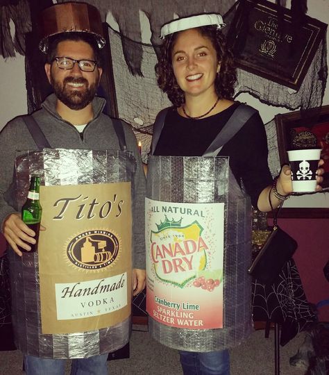 Vodka & Seltzer Halloween Costumes. #couplescostume #halloweencostumes Titos Vodka Halloween Costume, Cranberry Vodka, Halloween Things, Living Dead Dolls, Teachers Gifts, Living Dead, Couple Halloween, Costume Makeup, Tasty Treats