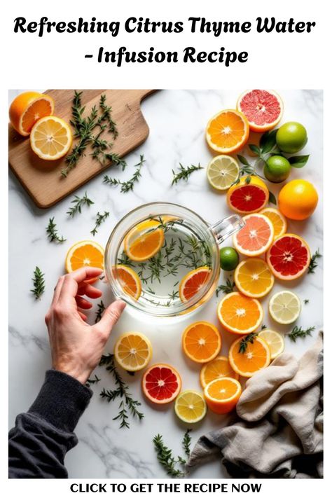 Assorted citrus fruits and thyme around a pitcher of infused water. Thyme Water, Citrus Water, Water Infusion, Infused Recipes, Recipes For Winter, Infused Water Recipes, Chef Inspiration, Herbal Infusion, Infused Oils