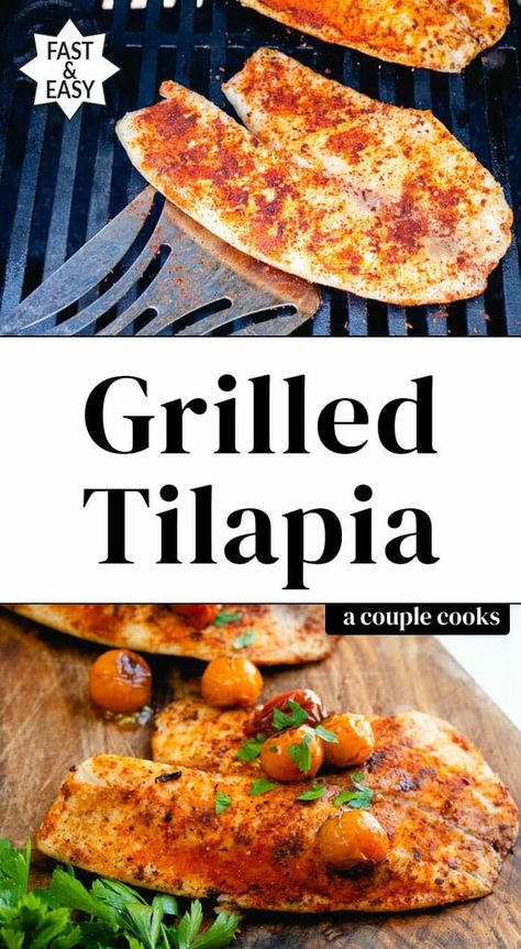 This grilled tilapia is perfectly seasoned and easy to make! You'll be amazed by the amount of flavor: and you can use the method for white fish. #grilled #tilapia #grilledtilapia #grilledfish #easygrilledfish #easy #healthy #seafood #recipe Grill Fish On Grill, Grilled Tilapia, Seafood Recipe, Tilapia Recipes, Couple Cooking, White Fish, Grilled Fish, Just Cooking, Freshwater Fish