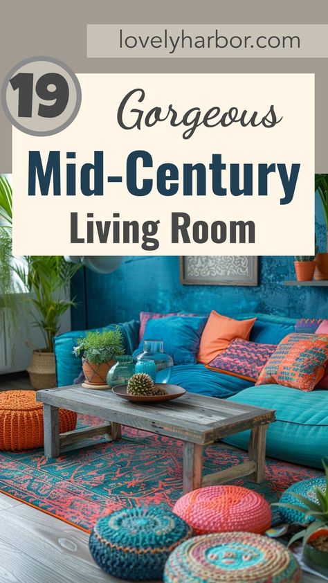 19 Gorgeous Boho Mid-Century Modern Living Room Boho Mid Century Modern Living Room, Eclectic Mid Century Modern, Wooden Mantelpiece, Boho Mid Century Modern, Inviting Living Room, Modern Living Room Ideas, Textured Fabrics, Boho Mid Century, Geometric Cushions