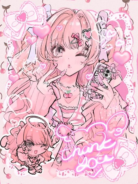 Fluttering Feelings, Pink Girls Art, Gyaru Anime, Gyaru Art, Art Vibe, Pink Drawing, Portrait Cartoon, Anime Posters, 캐릭터 드로잉