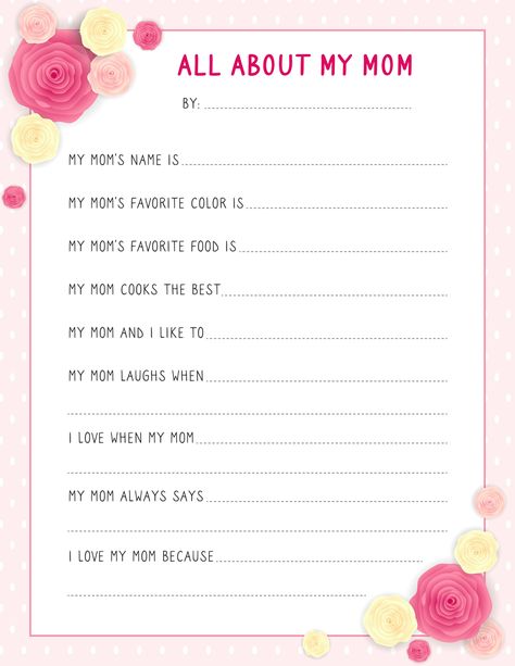 Perfect gift for Mother's Day, these All About my Mom printables have fun fill-in-the-blanks type questions that kids will have fun recording. All About My Mom, Mothers Day Crafts Preschool, Mother's Day Printables, All About Mom, Mother's Day Activities, Mom Printable, Mothers Day Crafts For Kids, Preschool Printable, Mother's Day Diy