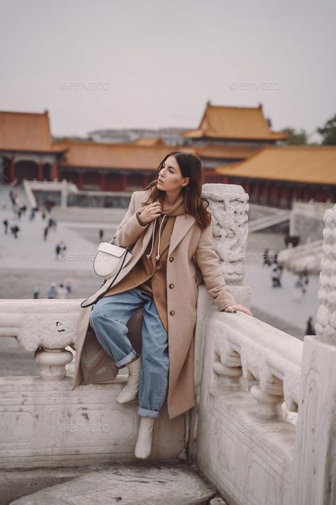 stylish girl visiting the forbidden city in Beijing China by prostooleh. stylish girl visiting the forbidden city in Beijing China during autumn #AD #visiting, #forbidden, #stylish, #girl The Forbidden City, Winter Ideas, Forbidden City, Beijing China, Fashion Illustrations, City Style, Winter Outfit, Stylish Girl, Beijing