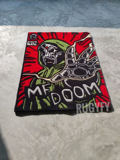 MF DOOM rug . . . #marvel Album Cover Rug, Mf Doom Rug, Mf Doom Albums, Music Themed Rooms, Anime Rug, Rug Tufted, Graphic Rug, Mf Doom, Themed Room