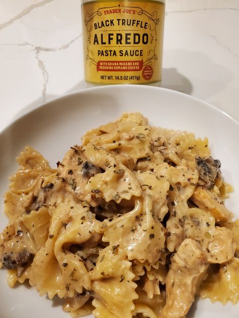 Truffle Alfredo Pasta, Truffle Sauce Pasta, Pasta With Alfredo Sauce, Truffle Sauce, Bow Tie Pasta, Truffle Pasta, Trader Joes Recipes, Alfredo Sauce Recipe, Pasta Sauce Recipes