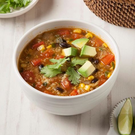 Vegan Tortilla Soup Chickpea Tortilla, Vegan Tortilla Soup, Vegan Tortilla, Quinoa Recipes Healthy, Tortilla Soup Recipe, Quinoa Healthy, Vegan Soup Recipes, Vegan Beans, Tortilla Soup