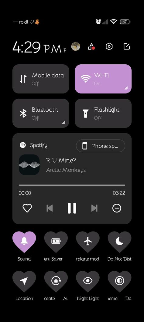 App : mi control center ♡ ⠀ ⠀Song name : R U mine by Arctic Monkeys <3 ⠀ ⠀⠀ ⠀⠀ ⠀⠀ ⠀⠀ ⠀𝗆𝖺𝖽𝖾 𝖻𝗒 : 〔 ☆̲ 〕 ꗃ 𝗿𝗼𝘅𝗶 𓂃 ࣪ ֢ Mi Control Center, R U Mine, Song Name, Control Center, Monkey 3, Mobile Data, Arctic Monkeys, Monkeys, Stylish Design