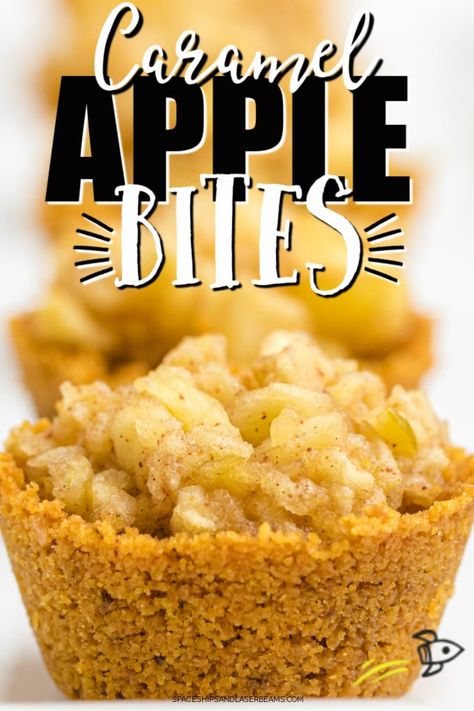 Caramel Apple Crisp Bites - Spaceships and Laser Beams Apple Crisp Bites, Cinnamon Granola Recipe, Caramel Apple Bites, Classic Fall Desserts, Apple Bites, Caramel Apple Crisp, Easy Apple Crisp Recipe, Apple Bite, Apple Recipes Easy