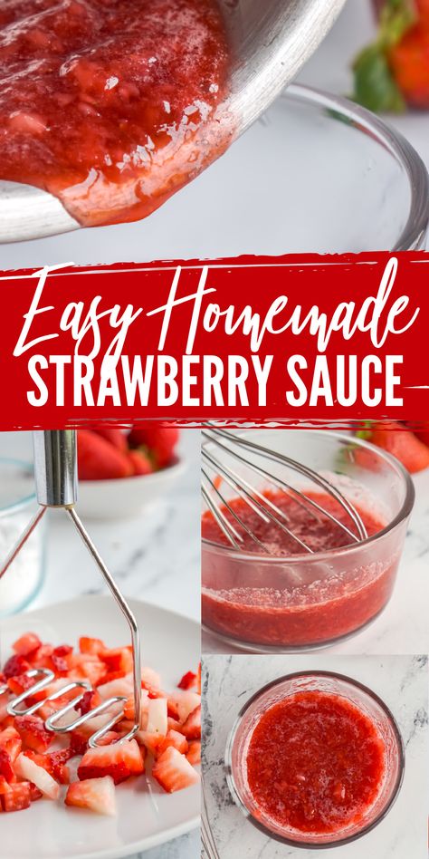 Easy Homemade Strawberry Sauce! The perfect easy strawberry sauce without lemon for angel food cake, ice cream, cookies, brownies, or any dessert recipe! #lemonpeony #strawberrysauce #strawberries #desserttopping Strawberry Sauce For Cake, Strawberry Sauce For Angel Food Cake, Angel Food Cake Cookies, Strawberry Sauce For Cheesecake, Easy Strawberry Sauce, Strawberry Glaze Recipe, Sauce For Ice Cream, Strawberry Sauce Recipe, Gourmet Cookie Recipes