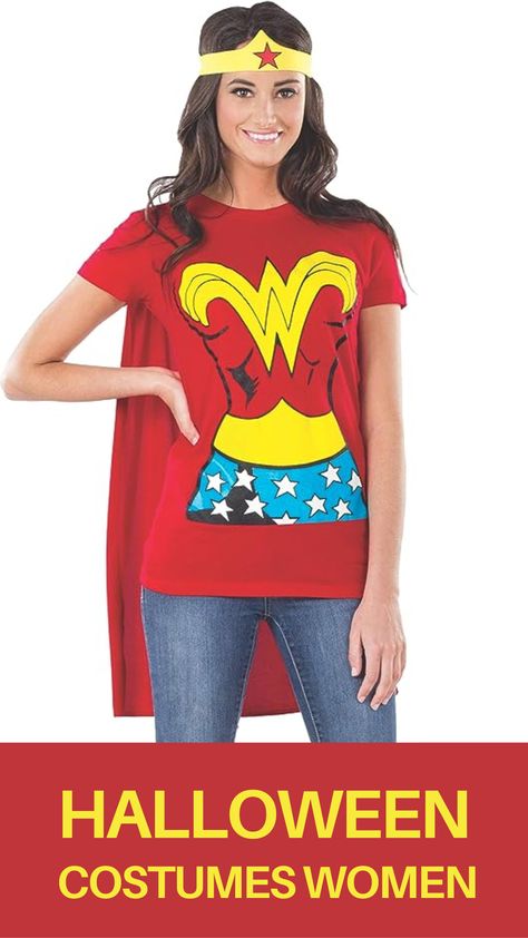 Women's DC Comics Wonder Woman T-Shirt with Cape and Headband (paid link) Superhero Costumes Female, Weekend Getaway Outfits, Wonder Woman Shirt, Princess Jasmine Costume, Comic Costume, Corset And Skirt, Bright Outfits, Goddess Costume, Wonder Woman Costume