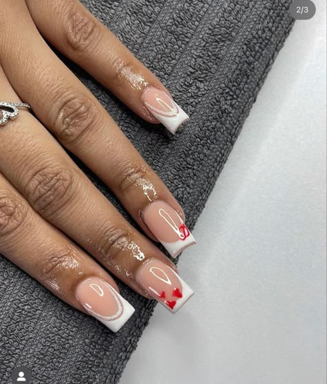 Square Nails With Initials, Initial D Nails, Nails With C Initial, Acrylic Nail Designs With Initial, Red Nails With Initials, French Tip With Initial, A Initial Nails, Short Acrylic Nails With Initials, Cute Nails With Initials