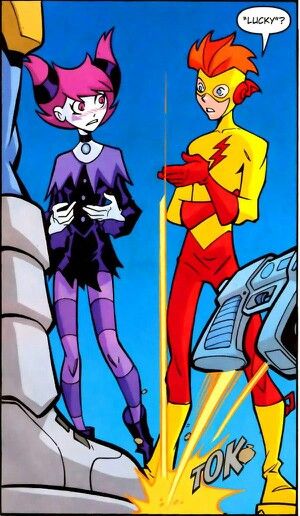 D.C Jinx And Kid Flash, Jinx Dc, Jinx Teen Titans, Original Teen Titans, Teen Titans Fanart, Wally West, Teen Titan, Kid Flash, Teen Titans Go