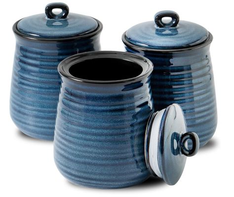 Blue Ceramic Jar Set Farmhouse Decor For Kitchen, Functional Kitchen Storage, Flour Container, Coffee Canisters, Ceramic Food, Kitchen Blue, Sugar Container, Kitchen Canister Set, Decor For Kitchen