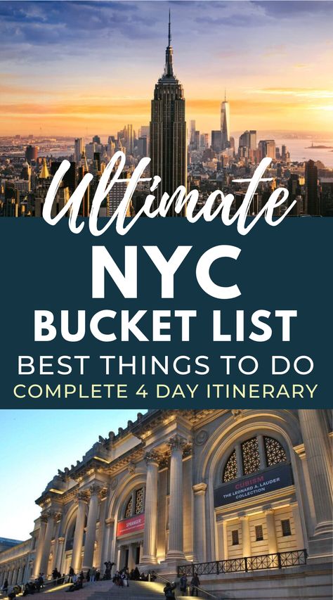 New York Agenda, New York City Bucket List Things To Do In, New York City Trip Itinerary, First Time Trip To Nyc, New York City To Do List, Best Tours In New York City, New York City Itinerary 4 Days, New York 4 Day Itinerary, Nyc 4 Day Itinerary