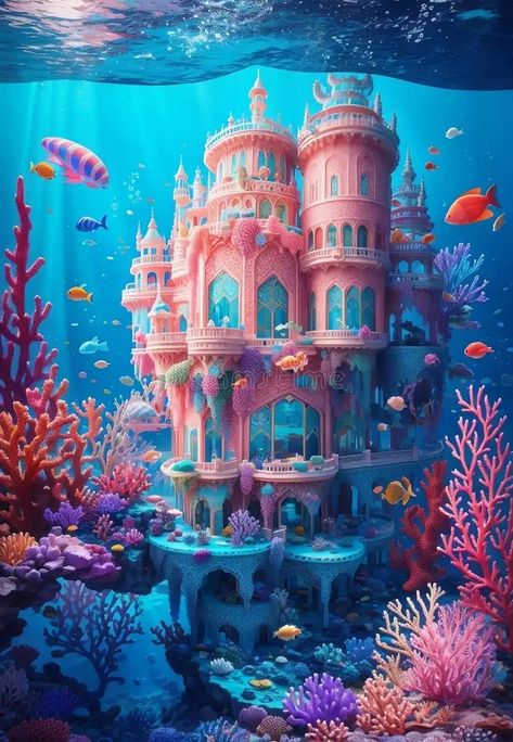 Underwater Castle, Minecraft Underwater, Dolphin Drawing, Underwater House, Castle Drawing, Underwater City, Fantasy Rooms, Underwater Sea, Underwater Art