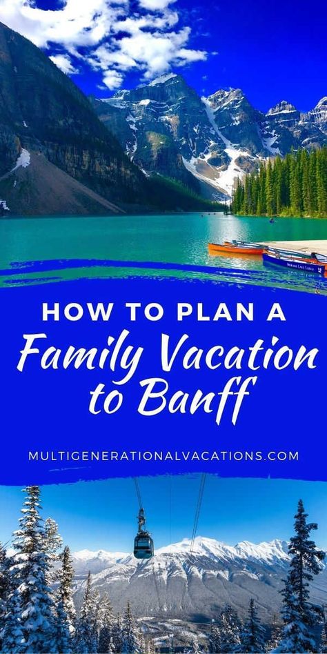 If you want to plan a trip with the grandparents, why not consider Banff, Alberta, Canada? Banff has something for all ages, from kayaking on the lakes to white water rafting. A vacation in Banff does not disappoint! - Multigenerational Vacations |multigenerational travel| multigenerational trips| travel with grandparents| Banff National Park| Banff things to do| Banff travel| Canada vacation| Banff travel guide Banff Family Vacation, Banff With Kids, Banff With Toddler, Bamf Canada, Banff Vacation, Banff Trip, Canada Train, Banff Travel, Canada Banff