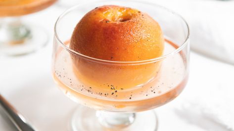 Poached Peaches In White Wine Recipe - Tasting Table Poached Peaches, White Wine Recipes, Wine Cupcakes, Leftover Wine, Peach Wine, Wine Recipe, Kinds Of Desserts, Elegant Desserts, Refreshing Desserts