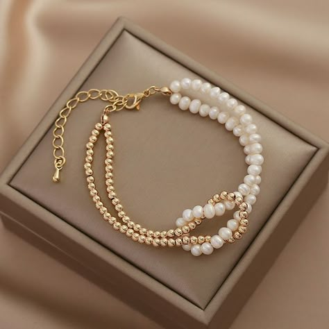 Gold Plated Stainless Steel Bead sand Baroque Pearl   Hand Composed Bracelet قلادات متدلية, Diy Jewelry Unique, Beaded Necklace Diy, Beads Bracelet Design, Handmade Jewelry Tutorials, Jewelry Accessories Ideas, Handmade Fashion Jewelry, Fancy Jewellery, Handmade Wire Jewelry