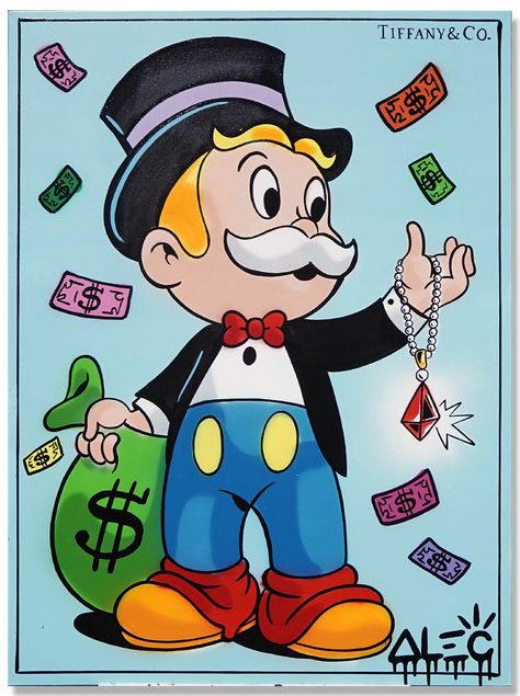 Monopoly Man Drawing, Monopoly Illustration, Alec Monopoly, Monopoly Man Painting, Alec Monopoly Art Wallpaper, Monopoly Man, Composition Notebook Covers, Luxury Paints, Artwork Lighting