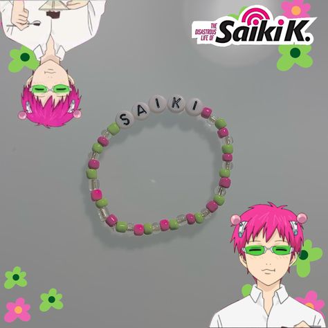 Anime Jewelry Diy, Saiki K Bracelet, Anime Beaded Jewelry, Demon Slayer Beaded Bracelets, Sukuna Bracelet, Anime Bracelet Ideas, Anime Beaded Bracelets, Gojo Bracelet, Anime Inspired Bracelet