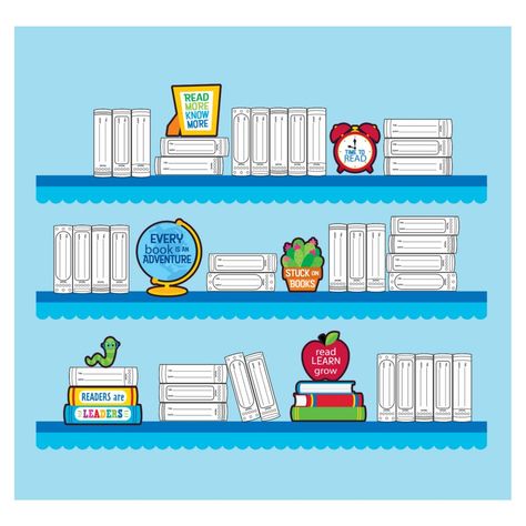 Make your classroom bulletin board stand out and be noticed! This classroom decorating set comes with a collection of different colorful designs that you can put all at once or use to switch up the look frequently. Blank book-shaped cutouts have lines for "Author" and "Book title" that can be filled in with students' names and accomplishments. They'll love seeing their name in print! You might also use the book titles to represent the books you read together...or the books students finish on the Books We Love Bulletin Board, Book Shelf Bulletin Board, Book Bulletin Boards Elementary, Bookshelf Bulletin Board, Classroom Decor Reading, Classroom Bulletin Boards Elementary, Reading Display, Student Of The Week, Read Together