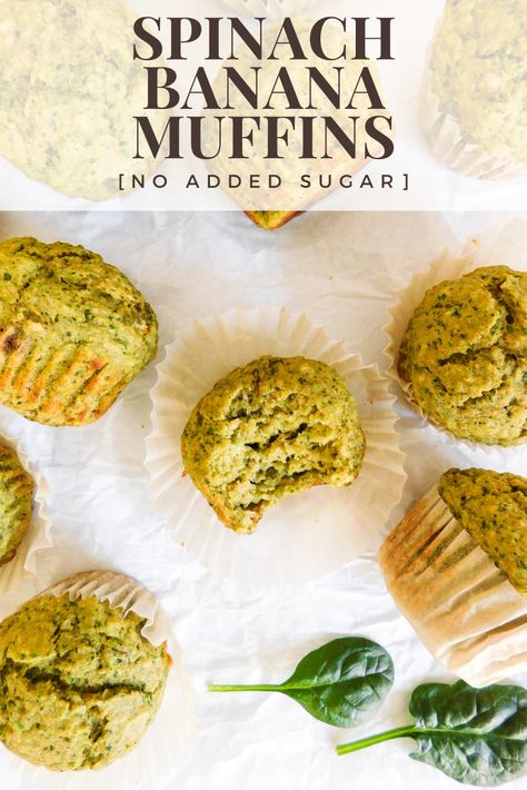 Spinach Banana Mini Muffins, Blw Spinach Muffins, Spinach Applesauce Muffins, No Sugar Muffins For Baby, Banana Oat Muffins For Baby, Spinach And Banana Muffins, Spinach Blw Recipes, Baby Muffins No Sugar, Spinach Banana Muffins Toddler