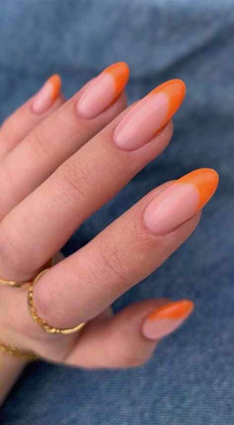 Almond Nails Red, Almond Nails French, Almond Nails Designs, Vacation Nails, Homecoming Nails, Orange Nails, Minimalist Nails, Funky Nails, French Tip Nails