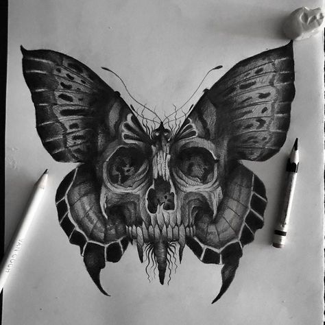 Skull Butterfly Tattoo, Stomach Tattoo, Butterfly Skull, Throat Tattoo, Inspiration Tattoos, Moth Tattoo, Butterfly Tattoos, Dark Art Tattoo, Skull Tattoo Design