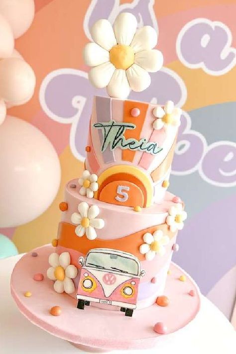 Groovy Theme Birthday Cake, 4ever Groovy Birthday Cake, Groove One Birthday Cake, Two Groovy Cake Table, Retro Theme Cake, Vibe Birthday Cake, Daisy Groovy Cake, One Groovy Birthday Cake, Retro Themed Cake