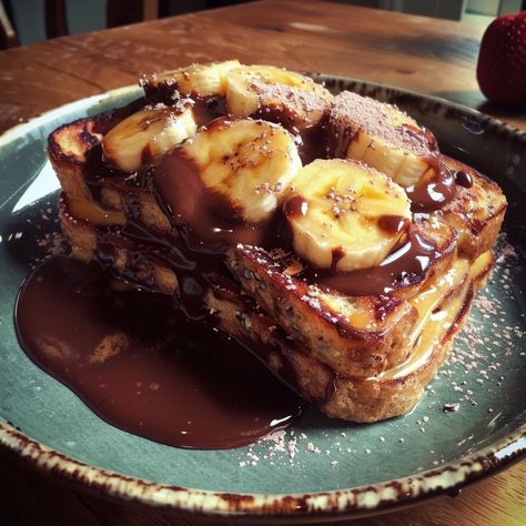 Banana and Chocolate French Toast Indulge in a decadent breakfast with this delicious banana and chocolate French toast. It's a perfect treat for weekend mornings or special occasions. Ingredients: 4 slices of thick bread (brioche or challah works well) 2 large eggs 1/2 cup milk 1 teaspoon vanilla extract 1/2 teaspoon ground cinnamon 1 tablespoon butter 2 ripe bananas, sliced 1/2 cup chocolate spread (like Nutella) Powdered sugar (optional, for dusting) Instructions: Prepare the Batter: I... French Toast With Nutella, Bread Brioche, Decadent Breakfast, French Toast Sandwich, Chocolate French Toast, Banana And Chocolate, Chocolate Spread, Ripe Bananas, Banana Slice