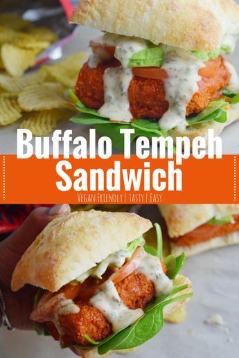 This Buffalo Tempeh Sandwich is amazing! #BuffaloSauce #Tempeh #Sandwich #Vegan Buffalo Tempeh, Good Sandwiches, Tempeh Sandwich, Tempeh Burger, Yummy Sandwiches, Sandwiches Recipes, Vegetarian Ideas, Tempeh Recipes, Vegan Wraps