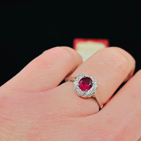 Just in, we have this pretty circa 1950’s Ruby & Diamond cluster ring, set in platinum on 18K white gold. The central 1.30ct oval cut Ruby, is four claw set within a halo of 12 single cut Diamonds totalling 0.35ct. This ring can definitely be bought as an engagement ring, and possibly matched with one of our wedding bands. It also ticks all the boxes to celebrate a 40’th wedding anniversary….or perhaps it’s about time to add a Ruby ring to the collection 😁💫 DM us for enquiries ✨ _________... Cluster Ring Set, Emerald Cut Rings, Emerald Engagement Ring Cut, Art Deco Engagement Ring, Ruby Diamond, Diamond Cluster Ring, Art Deco Ring, Emerald Cut Diamonds, Ruby Ring