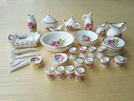 Mini Tea Set, Miniature Dollhouse Accessories, Dollhouse Miniatures Kitchen, Miniature Pottery, Miniature Tea Set, Doll House Crafts, Dollhouse Miniatures Diy, Mini Craft, Polymer Clay Miniatures