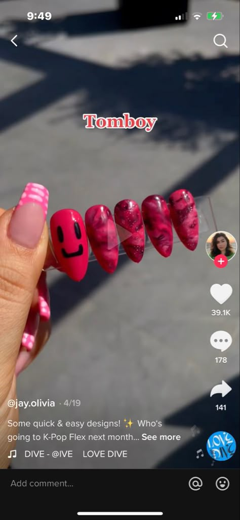 Gidle Inspired Nails, G Idle Nails Designs, Nails Tomboy, Kpop Acrylic Nails, Gidle Nails Designs, Kpop Idols Nail Art, Nails Kpop, Kpop Nails Inspired, Kpop Idols Nails