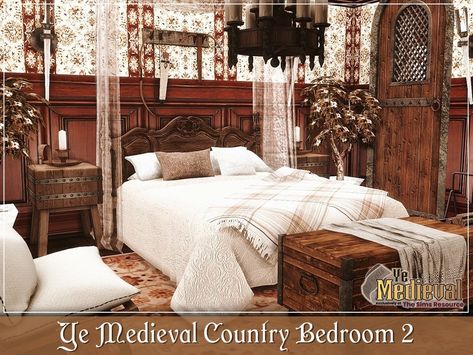 Sims 4 1700s Cc Furniture, The Sims 4 Cc Historical Furniture, Medieval Sims 4 Cc Furniture, Sims 4 Victorian Bedroom Cc, Sims 4 Medieval Wallpaper Cc, 1930s Bedroom, Medieval Bedroom, Medieval Bed, The Sims 4 Pack