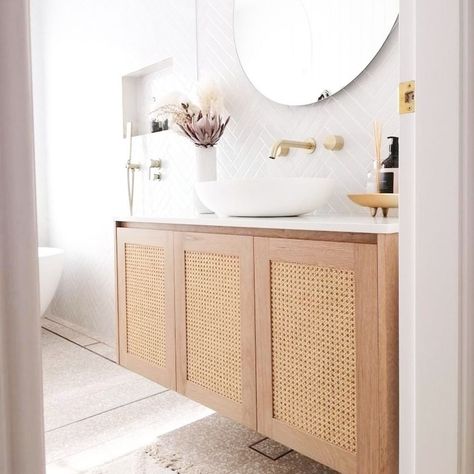 Nothing quite says coastal like rattan furniture! That's what makes the Loughlin Pacific Vanity so perfect for coastal inspired bathroom renovations. It's beautiful timber and rattan front make it the ultimate choice in bathroom vanity units. Image | @00jko00 via @tilecloud Coastal Style Bathroom, Shop Tile, Timber Vanity, Albert Park, Timber Furniture, Style Bathroom, Blue Space, Bathroom Vanity Units, Tile Designs