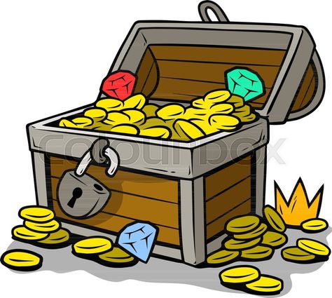 Cartoon open treasure chest with lock pad and diamonds, gold coins isolated on white background. Vector icon. | Stock Vector | Colourbox on Colourbox Open Treasure Chest, Cartoon Treasure Chest, Stall Decorations, Treasure Hunt Games, Finding Treasure, Disney Phone Wallpaper, Pirate Birthday, Free Cartoons, Artistic Images