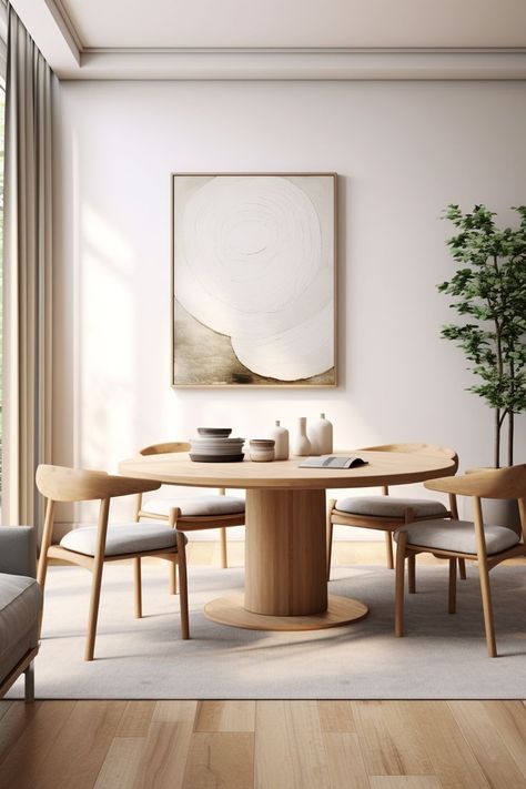 Round Kitchen Table Set, Japandi Dining Room, Japandi Dining, Rectangular Living Rooms, Scandinavian Dining Room, Family Dining Table, Kitchen Table Set, Round Dining Room Table, Japandi Living