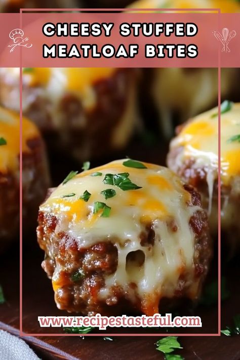 These Cheesy Stuffed Meatloaf Bites are a delicious twist on classic meatloaf. Perfect as a snack or appetizer, they feature juicy ground beef and gooey mozzarella cheese, making them a hit with both kids and adults! Meatloaf Bites, Mozzarella Stuffed Meatloaf, Cheese Stuffed Meatloaf, Stuffed Meatloaf, Fun Dinner, Apple Pork Chops, Classic Meatloaf, Cheese Making, Quick Weeknight Meals