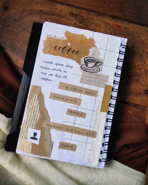 Coffee Theme Journal Ideas, Journaling Theme Ideas, Art Journal Theme Ideas, Inspiring Journal Ideas, Themes For Journal, Journal Ideas With Paper, How To Decorate Journal Pages, Cricket Journal Ideas, Sketchbook Ideas Journals