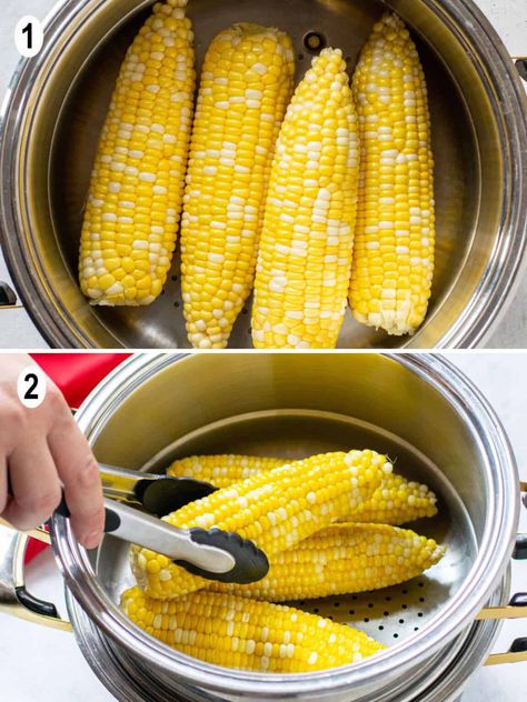 Learn how to make steamed corn on the cob! It's the best way to cook corn. It turns out crisp-tender and sweet with no sugar added! How To Steam Corn On The Cob, Steam Corn On The Cob, Cooking Corn On Cob, Steamed Corn On The Cob, Steam Juicer, Steam Corn, Cook Corn, How To Make Corn, Boiled Corn