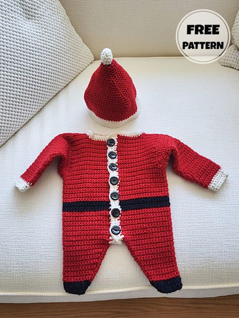 Crochet Baby Onesie, Cute Christmas Crochet, Santa Crochet, Crochet Baby Romper, Crochet Baby Photo Prop, Crochet Baby Projects, Baby Dress Pattern, Christmas Onesie, Santa Outfit